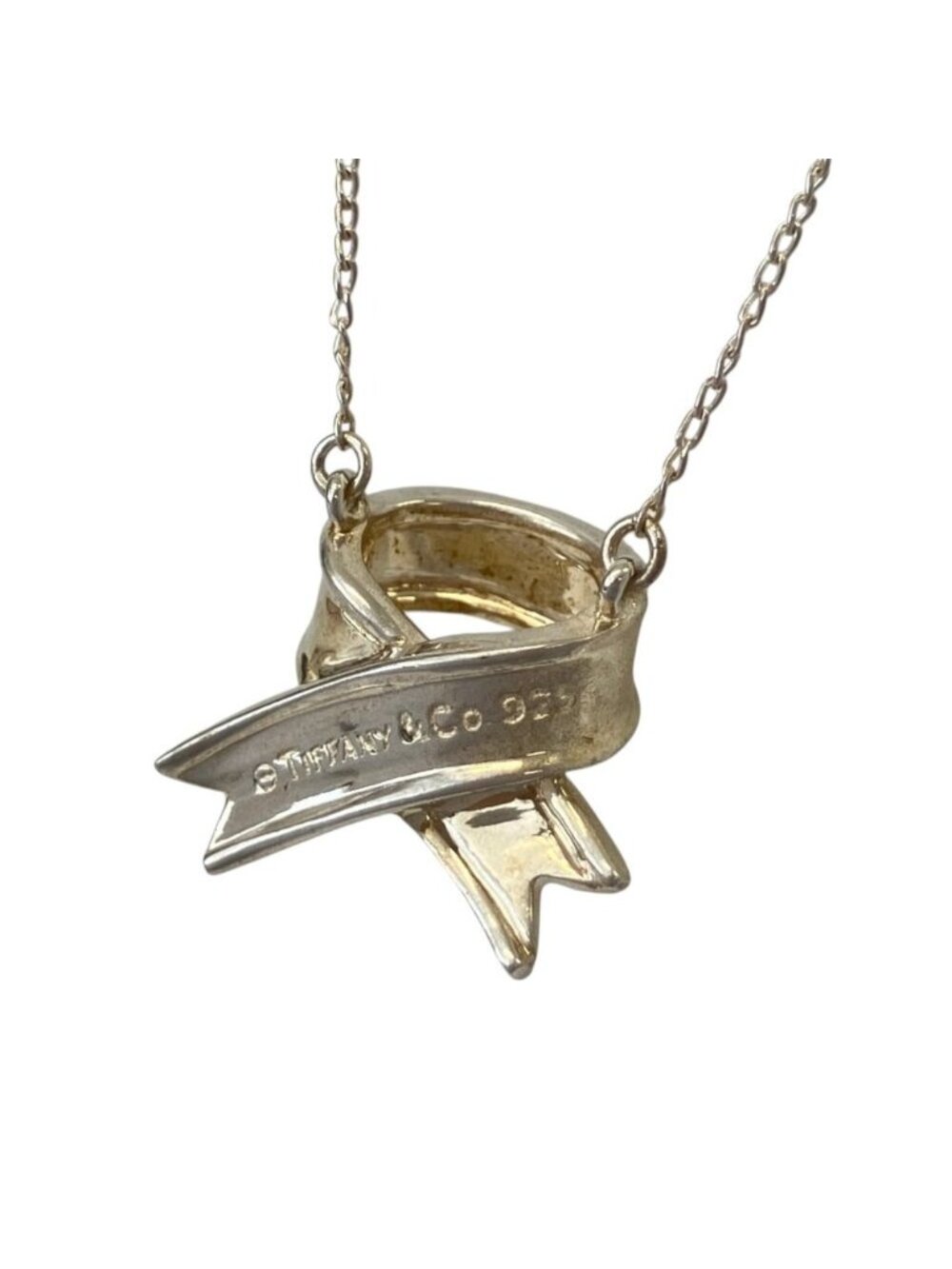 Tiffany & Co Cross Ribbon Bow Necklace Silver
